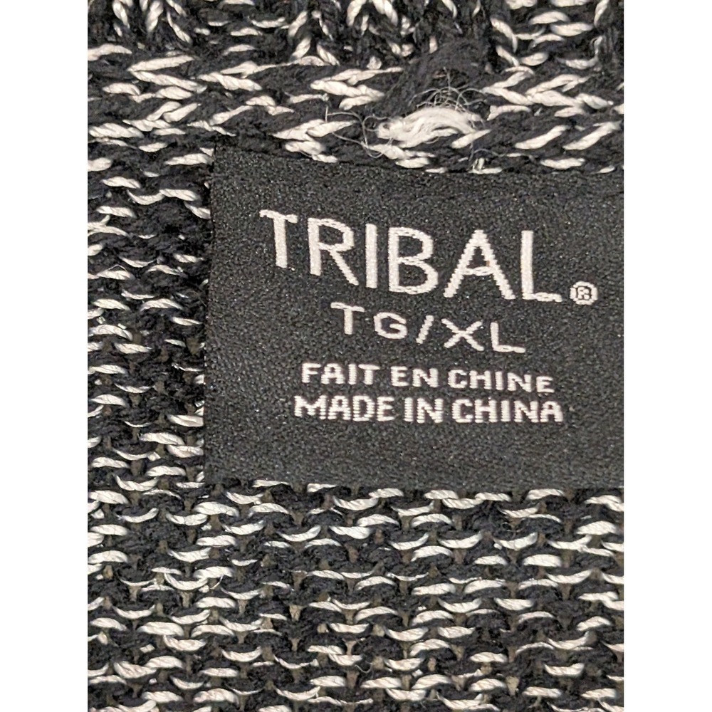Tribal Black & White Knit Cardigan Short Sleeve XL Button Shawl Collar - Picture 2 of 8